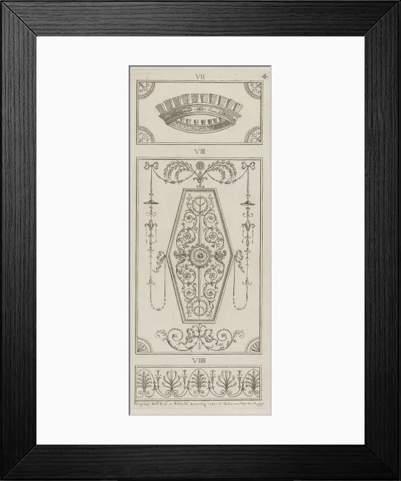 Framed Print : Panels of Ornament, nos. VII-VIIII ('Designs for Various Ornaments, pl. 4), May 1, 1777. Creator: Michelangelo Pergolesi. Panels of Ornament, nos. VII-VIIII ('Designs for Various Ornaments, pl. 4), May 1, 1777 Framed Print : Panels of Ornament, nos. VII-VIIII ('Designs for Various Ornaments, pl. 4), May 1, 1777. Creator: Michelangelo Pergolesi. Panels of Ornament, nos. VII-VIIII ('Designs for Various Ornaments, pl. 4), May 1, 1777