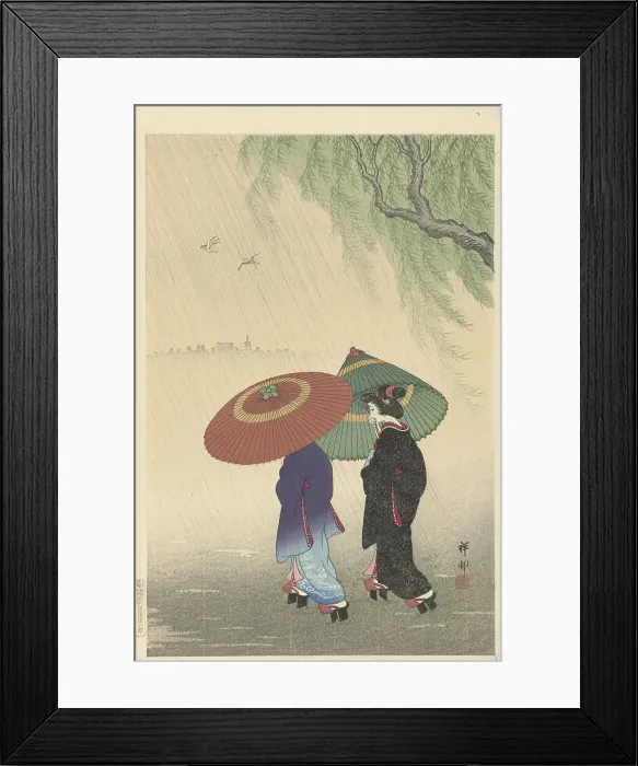 Framed Print : Two women in the rain, 1925-1936. Creator: Ohara, Koson (1877-1945) Framed Print : Two women in the rain, 1925-1936. Creator: Ohara, Koson (1877-1945)