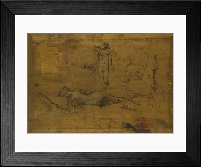 Framed Print : Fillette au ruban bleu (recto) / Cinq études de nus, un paon et une tête de profil (verso), 1865. Creator: Jean Jacques Henner Framed Print : Fillette au ruban bleu (recto) / Cinq études de nus, un paon et une tête de profil (verso), 1865. Creator: Jean Jacques Henner