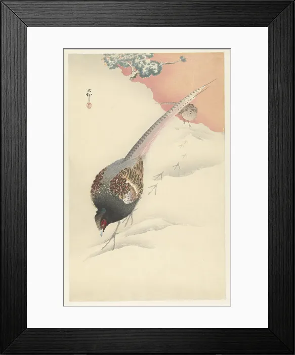 Framed Print : Pheasant couple in the snow, 1925-1936. Creator: Ohara, Koson (1877-1945) Framed Print : Pheasant couple in the snow, 1925-1936. Creator: Ohara, Koson (1877-1945)