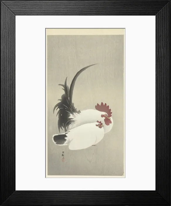 Framed Print : Rooster and hen, 1920-1930. Creator: Ohara, Koson (1877-1945) Framed Print : Rooster and hen, 1920-1930. Creator: Ohara, Koson (1877-1945)