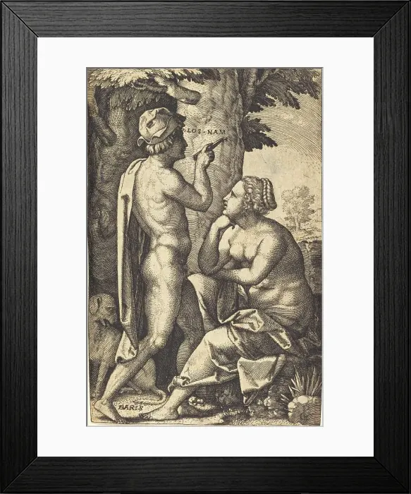 Framed Print : Paris Writing Words of Love to Oenone. Creator: Georg Pencz Framed Print : Paris Writing Words of Love to Oenone. Creator: Georg Pencz