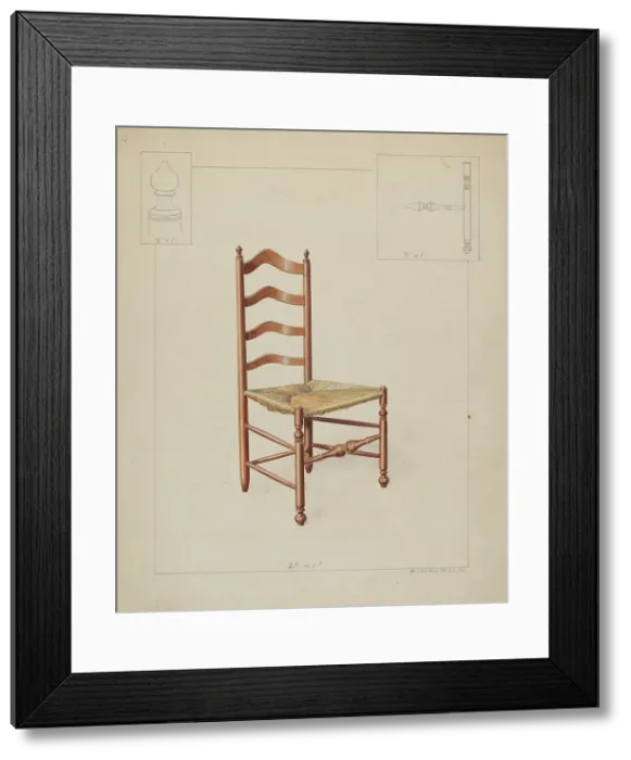 Framed Print : Ladderback Chair, c. 1937. Creator: Alfred Walbeck Framed Print : Ladderback Chair, c. 1937. Creator: Alfred Walbeck
