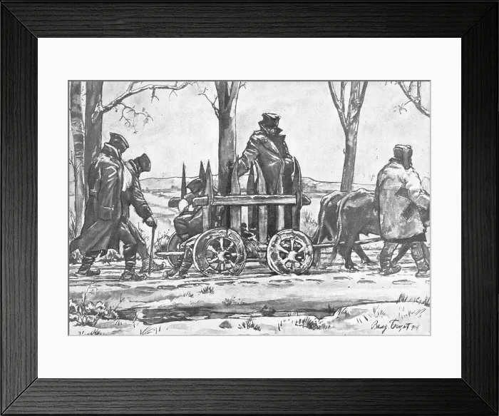 Framed Print : La Retraite Serbie; transport de blesses sur une charrette macedonienne. 1916. Creator: Vladimir Betzitch Framed Print : La Retraite Serbie; transport de blesses sur une charrette macedonienne. 1916. Creator: Vladimir Betzitch