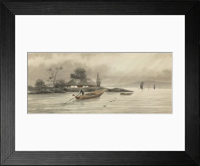Framed Print : River landscape with two cottages, 1840s. Creator: Aivazovsky, Ivan Konstantinovich (1817-1900) Framed Print : River landscape with two cottages, 1840s. Creator: Aivazovsky, Ivan Konstantinovich (1817-1900)