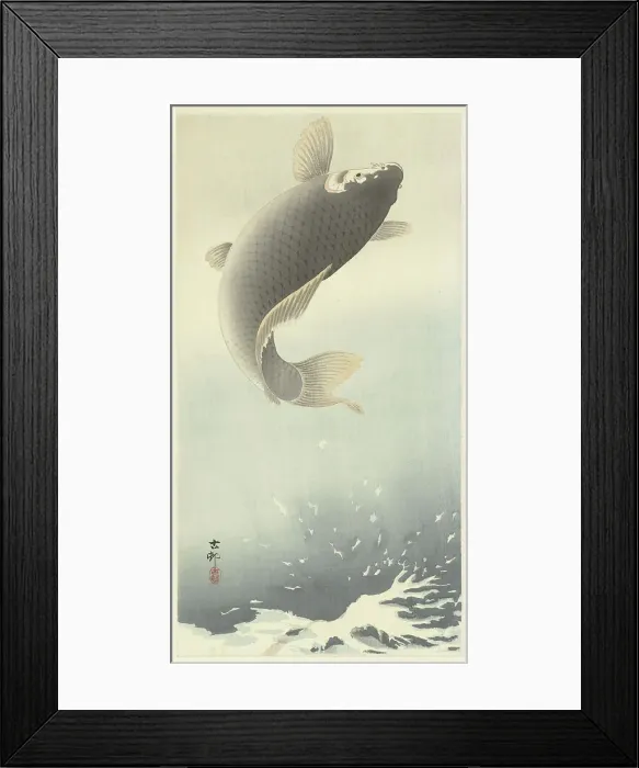 Framed Print : Jumping carp. Creator: Ohara, Koson (1877-1945) Framed Print : Jumping carp. Creator: Ohara, Koson (1877-1945)