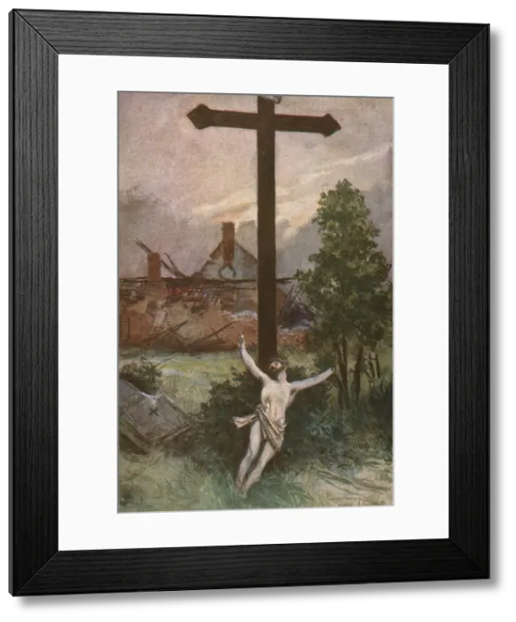 Framed Print : Le Christ du Cimetiere de Ramscapelle. c1915. Creator: Francois Flameng Framed Print : Le Christ du Cimetiere de Ramscapelle. c1915. Creator: Francois Flameng