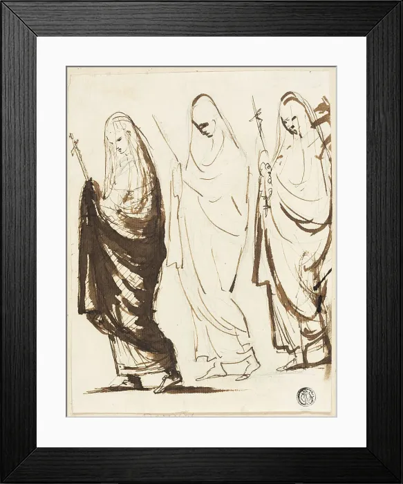 Framed Print : Procession of Three Draped Women Holding Crosses or Sceptres, 1754 / 1802. Creator: George Romney Framed Print : Procession of Three Draped Women Holding Crosses or Sceptres, 1754 / 1802. Creator: George Romney