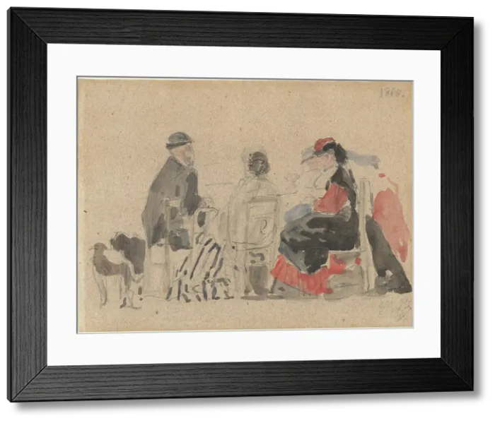 Framed Print : Conversation on the Beach, 1865. Creator: Eugene Louis Boudin Framed Print : Conversation on the Beach, 1865. Creator: Eugene Louis Boudin