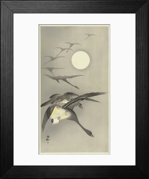 Framed Print : Geese at full moon. Creator: Ohara, Koson (1877-1945) Framed Print : Geese at full moon. Creator: Ohara, Koson (1877-1945)