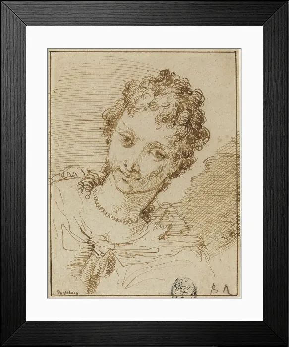 Framed Print : Elegant Young Woman with a Pearl Necklace. Creator: Francesco Fontebasso Framed Print : Elegant Young Woman with a Pearl Necklace. Creator: Francesco Fontebasso
