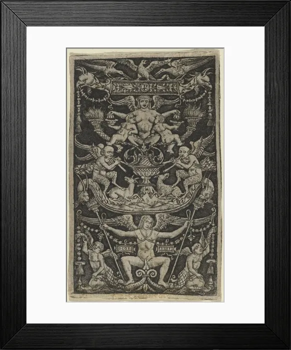 Framed Print : Panel of Ornament with a Satyress Feeding Two Children, c. 1505 / 1520. Creator: Peregrino da Cesena Framed Print : Panel of Ornament with a Satyress Feeding Two Children, c. 1505 / 1520. Creator: Peregrino da Cesena