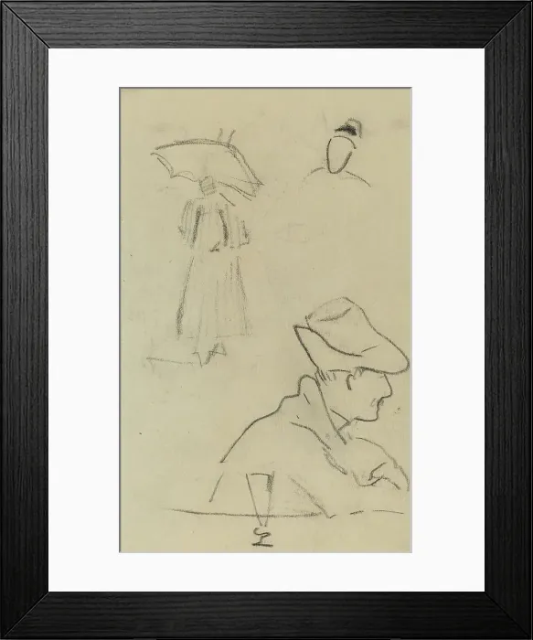 Framed Print : A Person Holding an Umbrella and a Seated Man with a Hat and a Glass [verso], 1884-1888. Creator: Paul Gauguin