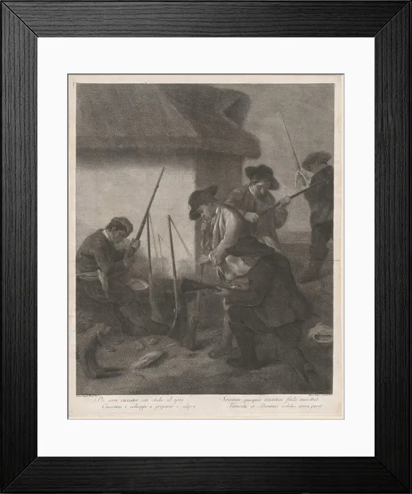 Framed Print : De Servi Cacciator... (Servants Preparing the Guns for the Hunt), 1763. Creator: Marco Alvise Pitteri