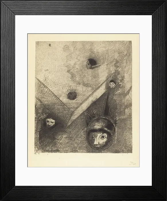 Framed Print : Sur le fond de nos nuits dieu de son doigt savant dessine un cauchemar multiforme... 1890. Creator: Odilon Redon Framed Print : Sur le fond de nos nuits dieu de son doigt savant dessine un cauchemar multiforme... 1890. Creator: Odilon Redon