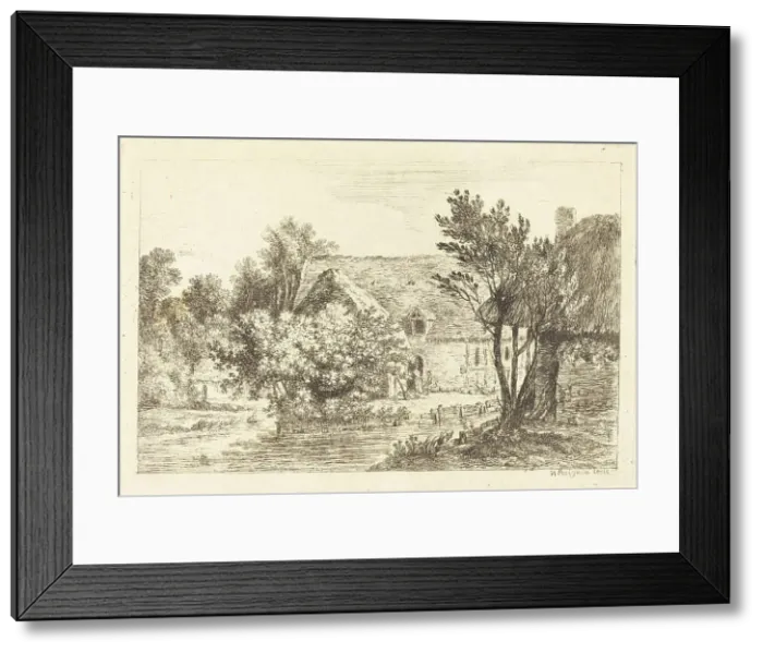 Framed Print : A House and a Shaded Cottage on the Banks of a River, c. 1770. Creator: Nicolas Perignon Framed Print : A House and a Shaded Cottage on the Banks of a River, c. 1770. Creator: Nicolas Perignon