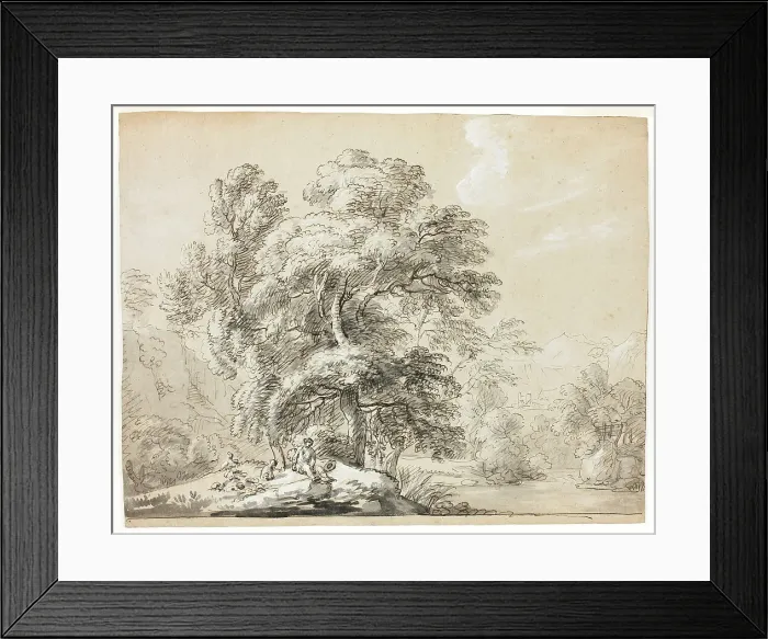 Framed Print : Man and Dog Seated Below Trees by River, n.d. Creator: Paul Sandby Framed Print : Man and Dog Seated Below Trees by River, n.d. Creator: Paul Sandby