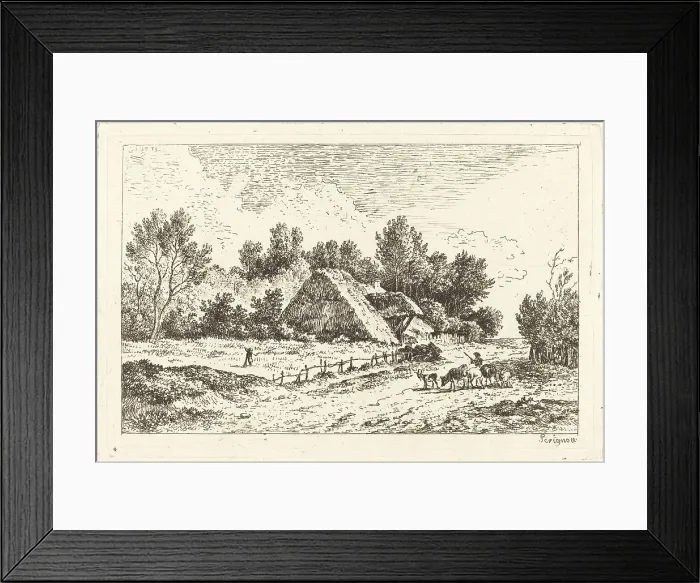 Framed Print : A Low Cottage with a Herdsman Leading His Flock, 1771. Creator: Nicolas Perignon Framed Print : A Low Cottage with a Herdsman Leading His Flock, 1771. Creator: Nicolas Perignon