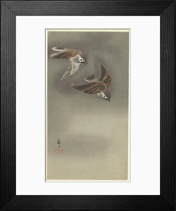 Framed Print : Sparrows in snow. Creator: Ohara, Koson (1877-1945) Framed Print : Sparrows in snow. Creator: Ohara, Koson (1877-1945)