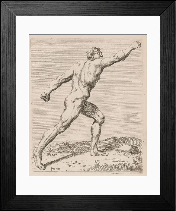 Framed Print : The Borghese Gladiator, side view, turned to right [plate 28], 1638. Creator: François Perrier