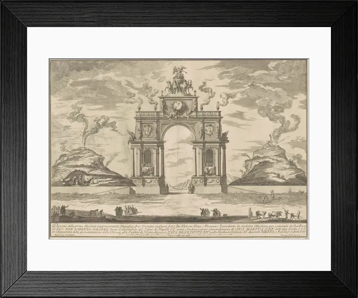 Framed Print : The Prima Macchina for the Chinea of 1756: A Triumphal Arch between Mount Etna... 1756. Creator: Giuseppe Pozzi Framed Print : The Prima Macchina for the Chinea of 1756: A Triumphal Arch between Mount Etna... 1756. Creator: Giuseppe Pozzi