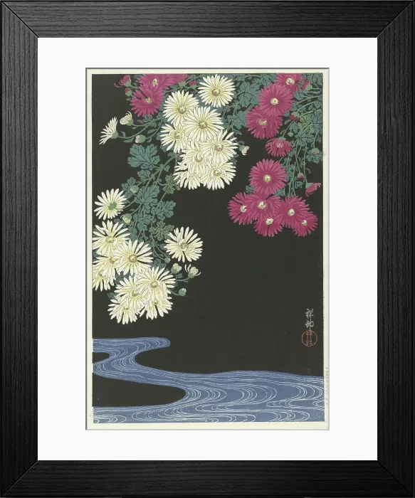 Framed Print : Chrysanthemums and Running Water, 1925-1936. Creator: Ohara, Koson (1877-1945) Framed Print : Chrysanthemums and Running Water, 1925-1936. Creator: Ohara, Koson (1877-1945)