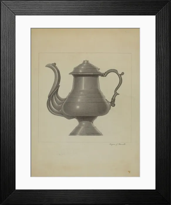 Framed Print : Pewter Coffee Pot, c. 1936. Creator: Eugene Barrell Framed Print : Pewter Coffee Pot, c. 1936. Creator: Eugene Barrell