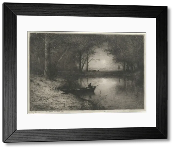 Framed Print : Pêcheur en Canot, au bord d'une Rivière (Fisherman in a Boat), 1887. Creator: Adolphe Appian Framed Print : Pêcheur en Canot, au bord d'une Rivière (Fisherman in a Boat), 1887. Creator: Adolphe Appian