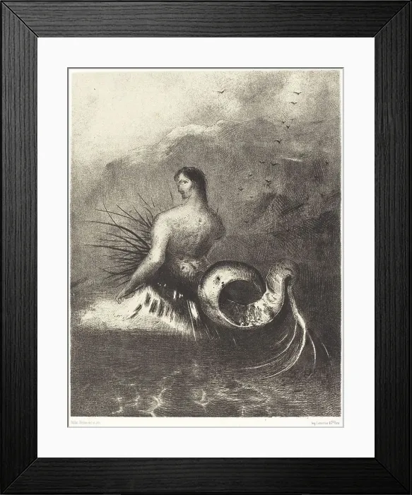 Framed Print : La sirene sortit des flots vetue de dards (The Siren clothed in barbs, emerged from the waves, 1883. Creator: Odilon Redon) Framed Print : La sirene sortit des flots vetue de dards (The Siren clothed in barbs, emerged from the waves, 1883. Creator: Odilon Redon)
