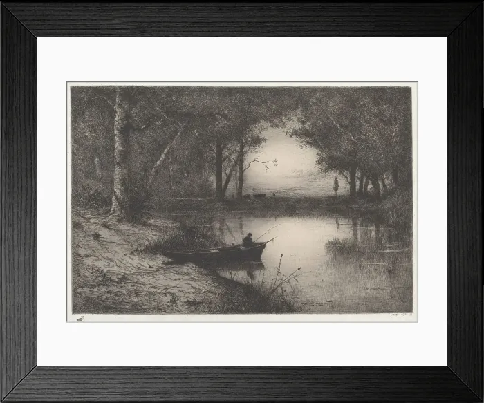 Framed Print : A Fisherman in a Wooded Pond at Evening, 1887. Creator: Adolphe Appian Framed Print : A Fisherman in a Wooded Pond at Evening, 1887. Creator: Adolphe Appian