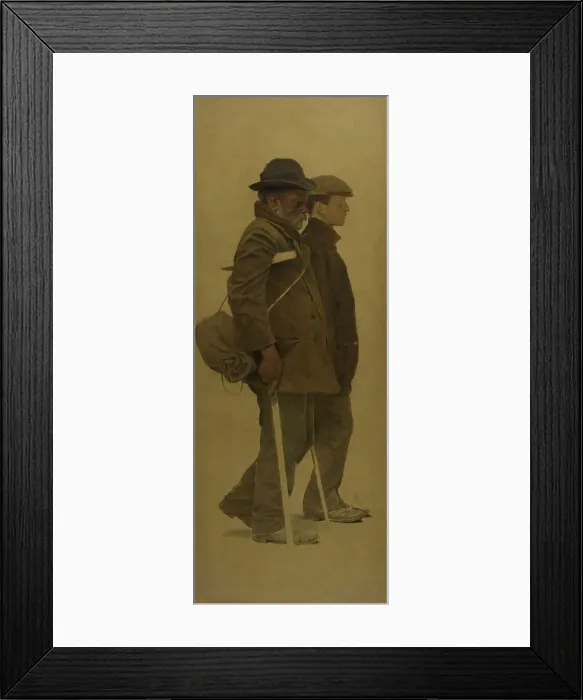 Framed Print : La Bouchée de pain : un vieil homme à béquilles et un jeune homme côte à côte, c.1904. Creator: Fernand Pelez