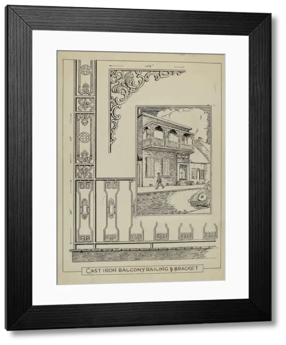 Framed Print : Iron Work on Balcony, c. 1936. Creator: Al Curry Framed Print : Iron Work on Balcony, c. 1936. Creator: Al Curry