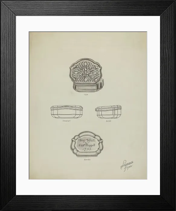 Framed Print : Silver Snuff Box, c. 1939. Creator: Lawrence Flynn Framed Print : Silver Snuff Box, c. 1939. Creator: Lawrence Flynn