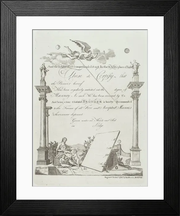 Framed Print : Masonic Certificate, 1796 (printed 1954). Creator: Paul Revere Framed Print : Masonic Certificate, 1796 (printed 1954). Creator: Paul Revere