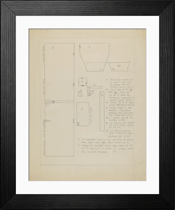 Framed Print : Pattern for Man's Shirt, c. 1936. Creator: Rosalia Lane Framed Print : Pattern for Man's Shirt, c. 1936. Creator: Rosalia Lane