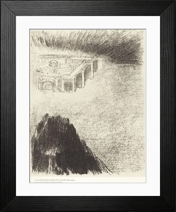 Framed Print : Et moi, Jean, Je vis la sainte cite, la nouvelle Jerusalem, qui descendait du ciel... 1899. Creator: Odilon Redon Framed Print : Et moi, Jean, Je vis la sainte cite, la nouvelle Jerusalem, qui descendait du ciel... 1899. Creator: Odilon Redon