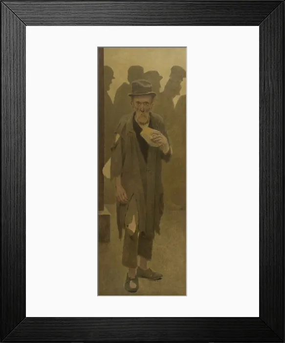 Framed Print : La Bouchée de pain : vieil homme en haillons, de face, tenant un morceau de pain, c.1904. Creator: Fernand Pelez Framed Print : La Bouchée de pain : vieil homme en haillons, de face, tenant un morceau de pain, c.1904. Creator: Fernand Pelez
