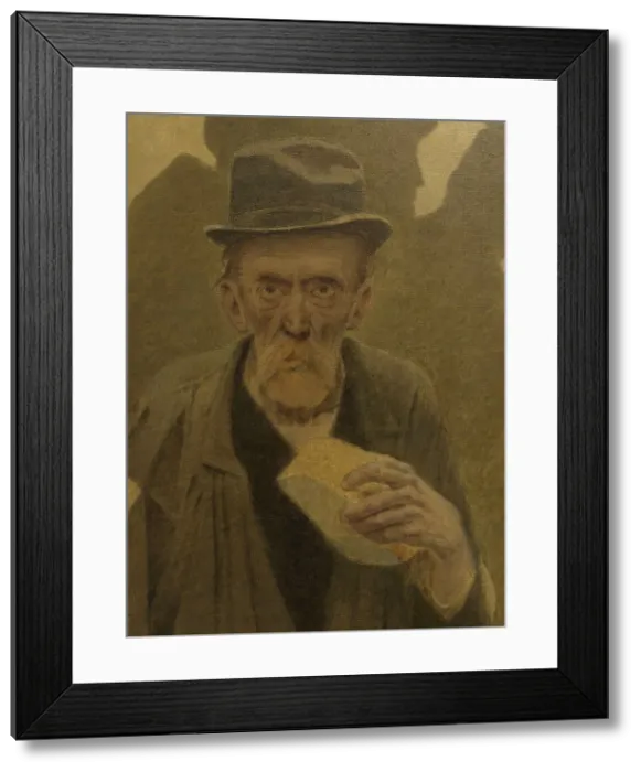 Framed Print : La Bouchée de pain : vieil homme en haillons, de face, tenant un morceau de pain, c.1904. Creator: Fernand Pelez Framed Print : La Bouchée de pain : vieil homme en haillons, de face, tenant un morceau de pain, c.1904. Creator: Fernand Pelez