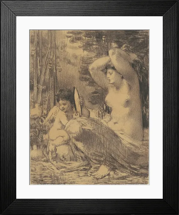 Framed Print : Nude with Cherub Holding a Mirror, 1860s-1870s. Creator: William P. Babcock Framed Print : Nude with Cherub Holding a Mirror, 1860s-1870s. Creator: William P. Babcock