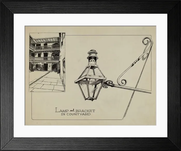 Framed Print : Wrought Iron Lamp, c. 1936. Creator: Ray Price