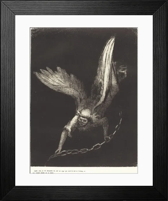 Framed Print : Apres cela je vis descendre du ciel un ange qui avait la clef de l'abime, et une grande... 1899. Creator: Odilon Redon Framed Print : Apres cela je vis descendre du ciel un ange qui avait la clef de l'abime, et une grande... 1899. Creator: Odilon Redon