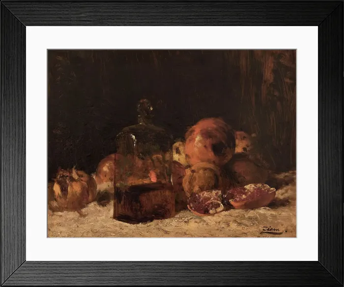 Framed Print : Nature morte au flacon et aux grenades, between 1860 and 1865. Creator: Felix Francois Georges Philibert Ziem Framed Print : Nature morte au flacon et aux grenades, between 1860 and 1865. Creator: Felix Francois Georges Philibert Ziem