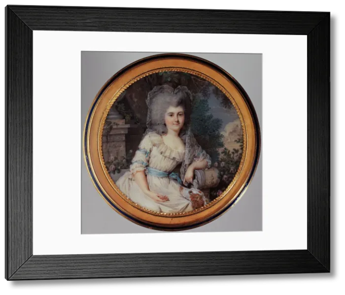 Framed Print : Woman sitting in a park with a spaniel, c1785. Creator: Louis-Ami Arlaud-Jurine Framed Print : Woman sitting in a park with a spaniel, c1785. Creator: Louis-Ami Arlaud-Jurine