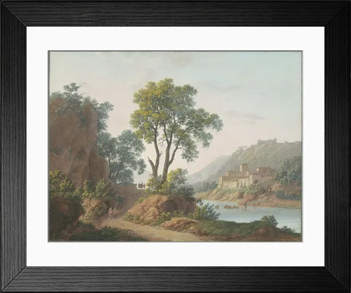 Framed Print : River Landscape with Castles and Travellers, 1817. Creator: Louis Albert Guislain Baclère d'Albe Framed Print : River Landscape with Castles and Travellers, 1817. Creator: Louis Albert Guislain Baclère d'Albe