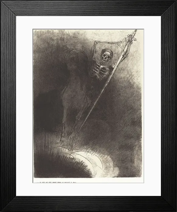 Framed Print : Et celui qui était monté dessus se nommait la Mort (And his name that sat on him was Death), 1899. Creator: Odilon Redon Framed Print : Et celui qui était monté dessus se nommait la Mort (And his name that sat on him was Death), 1899. Creator: Odilon Redon