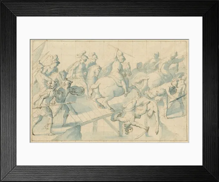 Framed Print : A Battle on a Bridge, c.1600. Creator: Giovanni Balducci Framed Print : A Battle on a Bridge, c.1600. Creator: Giovanni Balducci