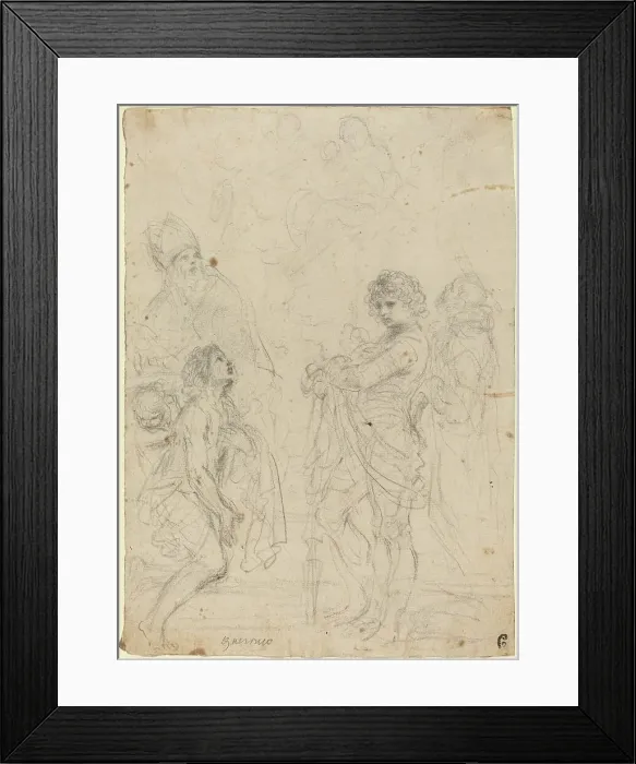 Framed Print : Madonna and Child with Saints Gimignano, John the Baptist, George and Peter Martyr. Creator: Guercino Framed Print : Madonna and Child with Saints Gimignano, John the Baptist, George and Peter Martyr. Creator: Guercino
