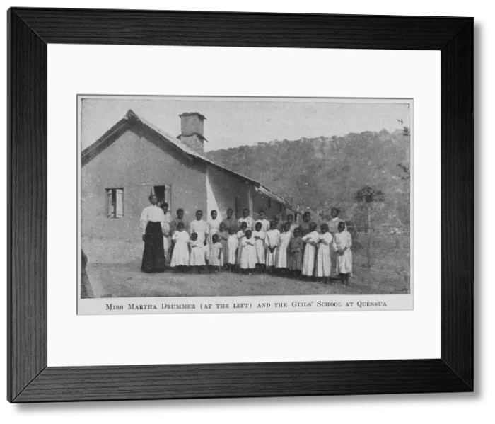 Framed Print : Miss Martha Drummer [at the left] and the Girls School at Quessua, 1922. Creator: Unknown