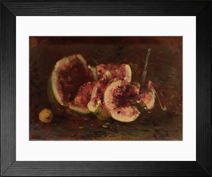 Framed Print : Nature morte aux pastèques et couteau. Creator: Felix Francois Georges Philibert Ziem Framed Print : Nature morte aux pastèques et couteau. Creator: Felix Francois Georges Philibert Ziem