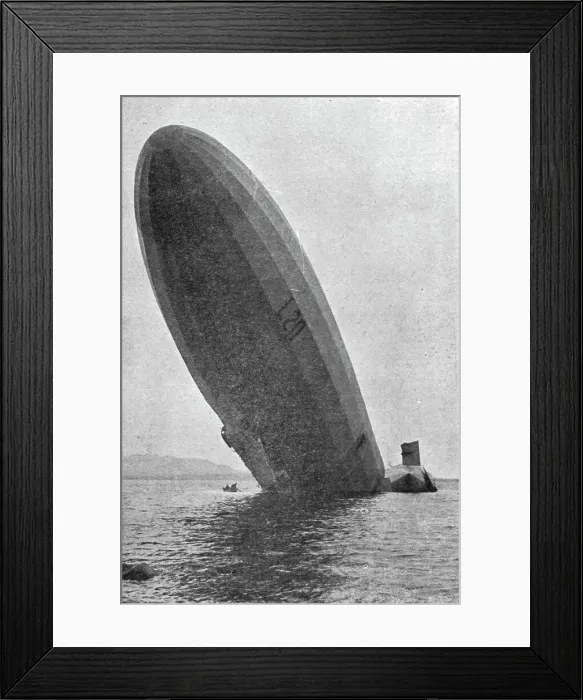 Framed Print : Trois Zeppelins detruits en trois jours. Le L20 dans un fjord de Norvege; L'avant dresse... 1916 Creator: Unknown. Trois Zeppelins detruits en trois jours. Le L20 dans un fjord de Norvege; L'avant dresse... 1916 Creator: Unknown Framed Print : Trois Zeppelins detruits en trois jours. Le L20 dans un fjord de Norvege; L'avant dresse... 1916 Creator: Unknown. Trois Zeppelins detruits en trois jours. Le L20 dans un fjord de Norvege; L'avant dresse... 1916 Creator: Unknown